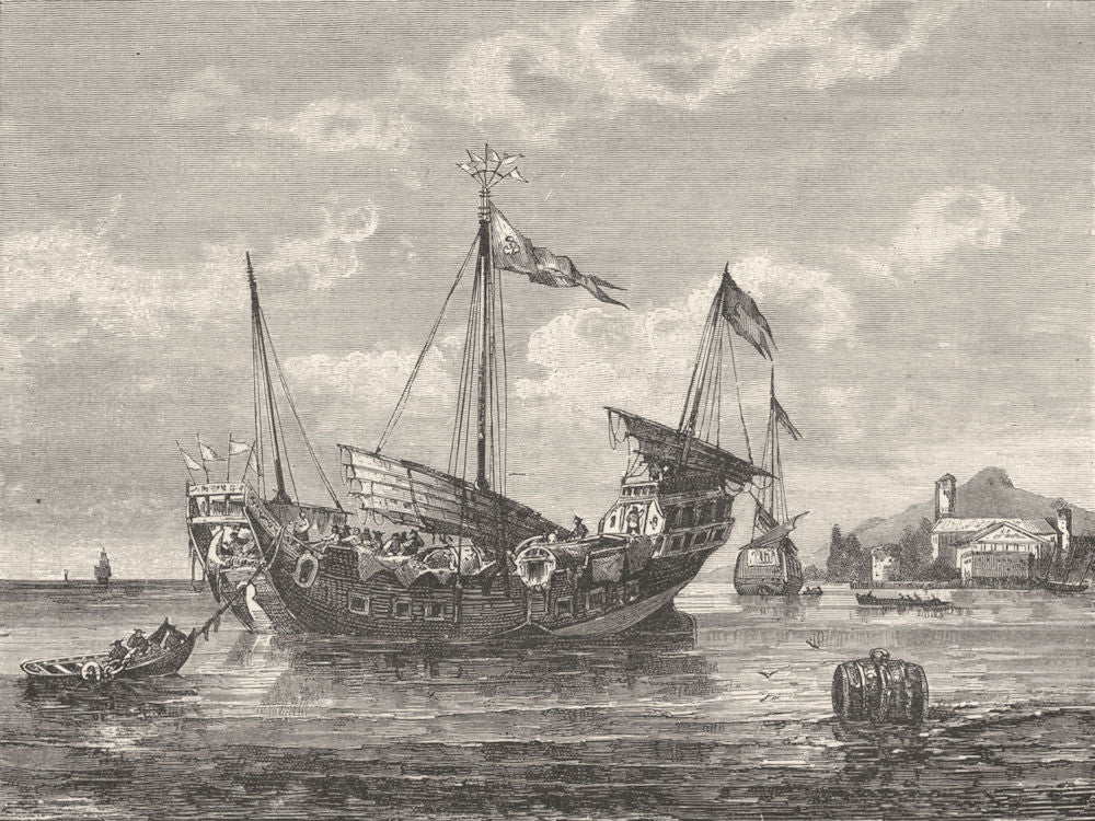 CHINA. Chinese junk at Singapore 1880 old antique vintage print picture